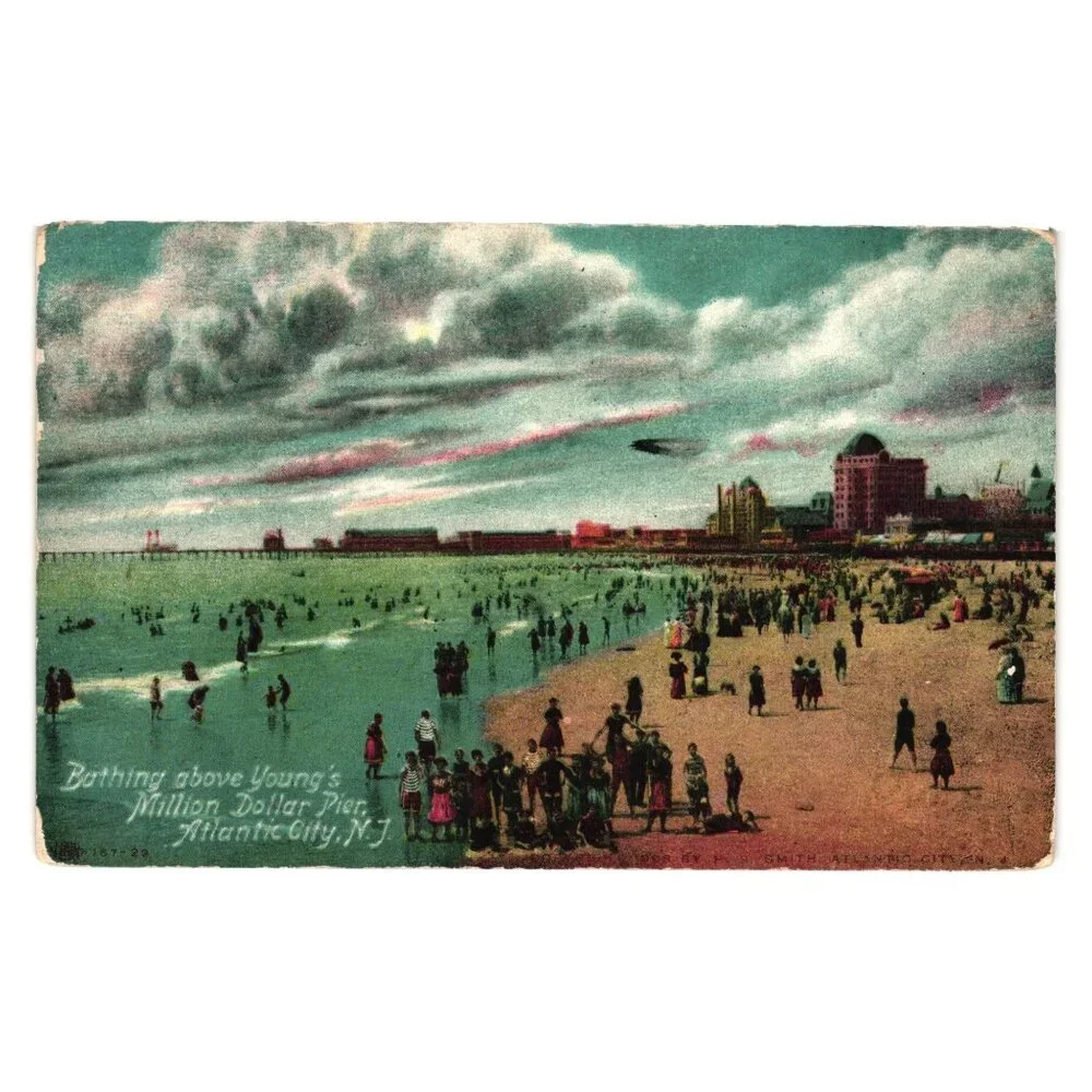 Vintage Atlantic City Postcard 1910 Bathing Above Million Dollar Pier NJ